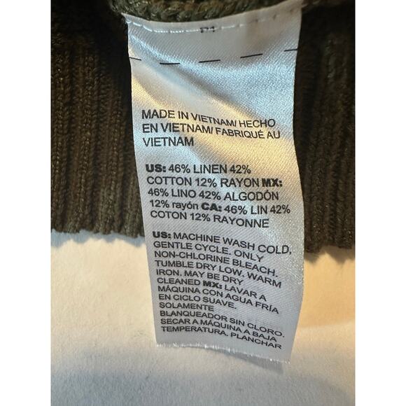 Chico's Women’s Size 1 US Medium Knit Top Sweater Linen Blend Green Short Sleeve - Picture 6 of 7